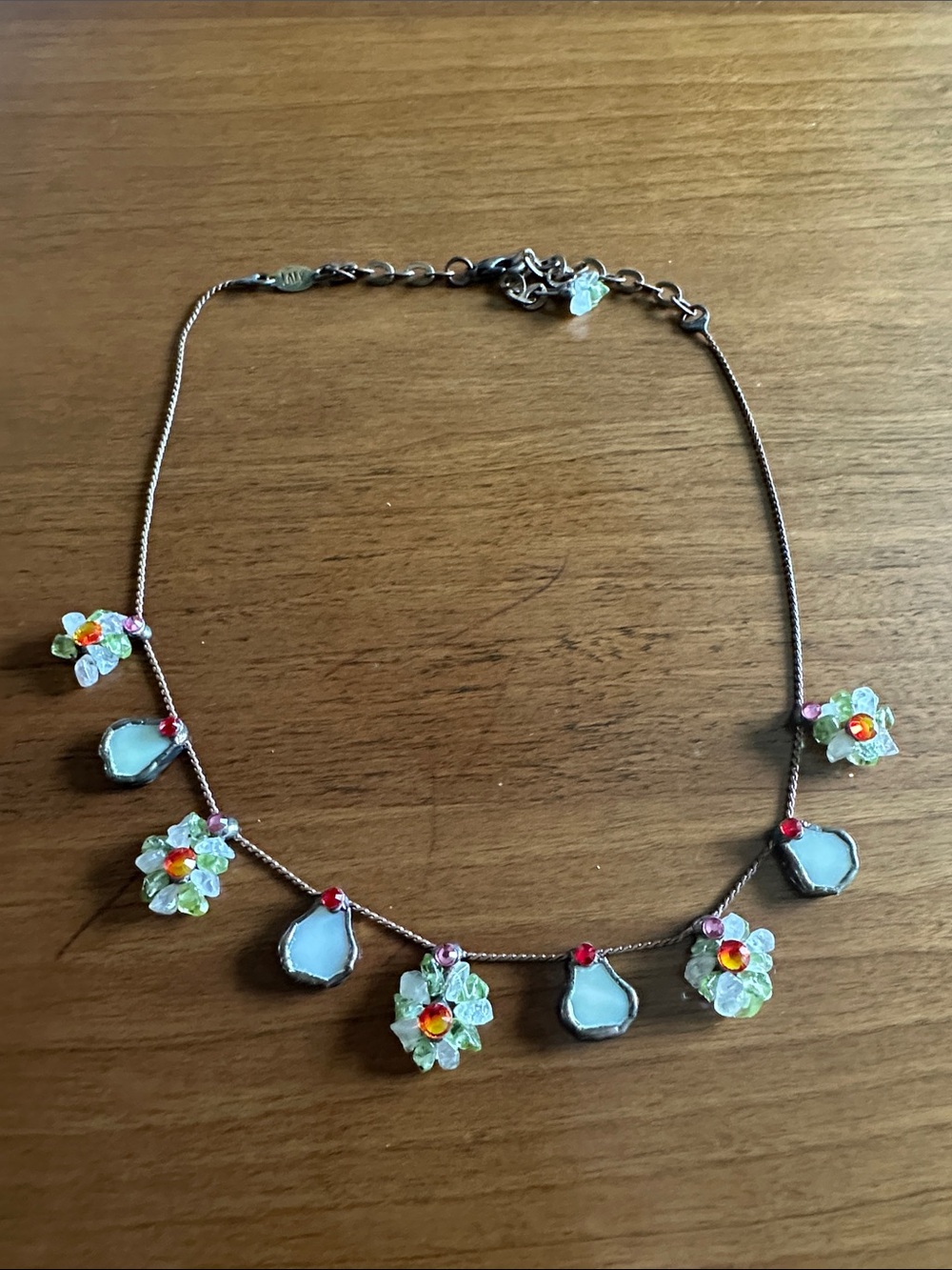 Vintage Laly Cohen Signed Handcrafted Artisan Glass Charm & Teardrop Necklace
